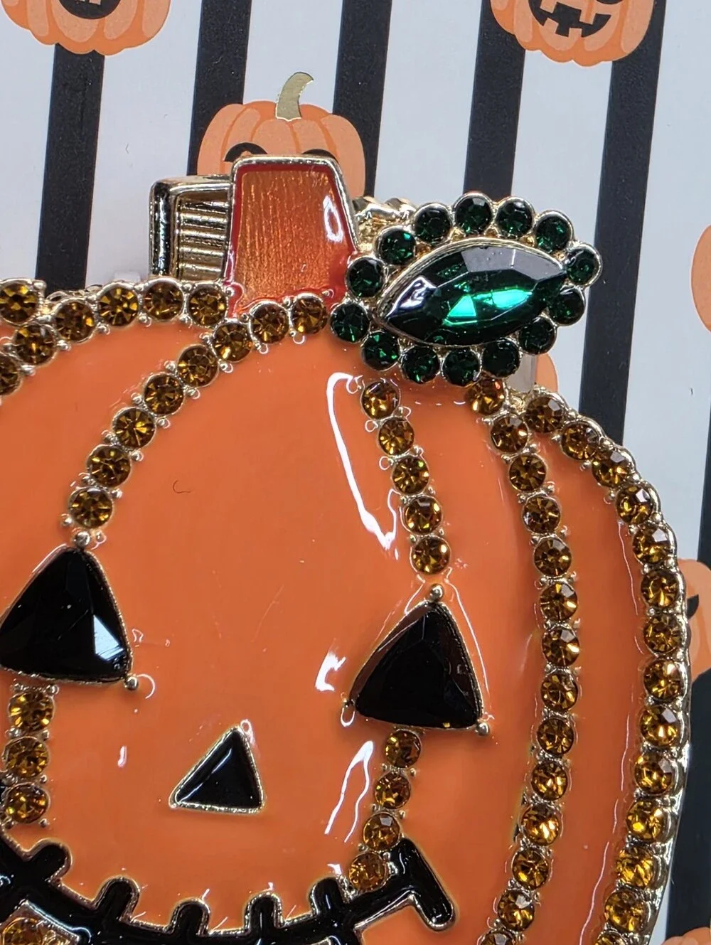 🔹️NWT Orange Rhinestone Pumpkin Jack O Lantern Metal Claw Hair Clip